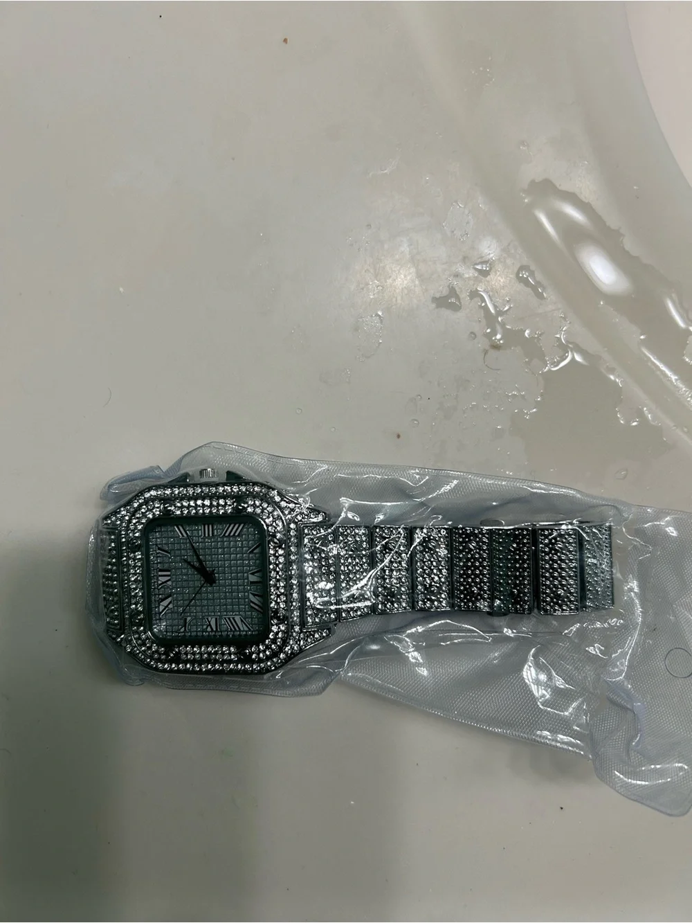 Men's Silver Crystal Accent Dress Watch - Square Dial